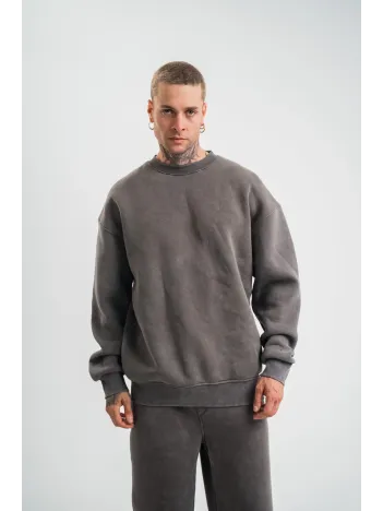 Unisex Uzun Kol Bisiklet Yaka Yıkamalı SweatShirt - Füme Unisex Uzun Kol Bisiklet Yaka Yıkamalı SweatShirt - Füme