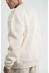 Erkek 3 İplik Pamuklu Yağ Yıkamalı Sweatshirt Double Oversize Bisiklet Yaka Uzun Kol - Krem
