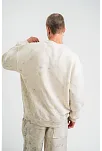 Erkek 3 İplik Pamuklu Yağ Yıkamalı Sweatshirt Double Oversize Bisiklet Yaka Uzun Kol - Krem