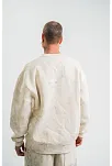 Erkek 3 İplik Pamuklu Yağ Yıkamalı Sweatshirt Double Oversize Bisiklet Yaka Uzun Kol - Krem