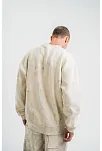Erkek 3 İplik Pamuklu Yağ Yıkamalı Sweatshirt Double Oversize Bisiklet Yaka Uzun Kol - Krem