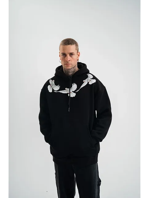 Unisex Uzun Kol Bisiklet Yaka Yıkamalı Sweatshirt - Siyah