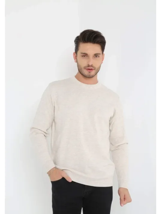 Unisex Uzun Kol Biskilet Yaka Dokuma Triko - Bej Unisex Uzun Kol Biskilet Yaka Dokuma Triko - Bej