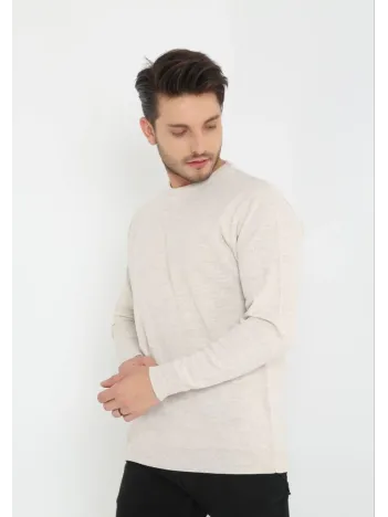 Unisex Uzun Kol Biskilet Yaka Dokuma Triko - Bej Unisex Uzun Kol Biskilet Yaka Dokuma Triko - Bej