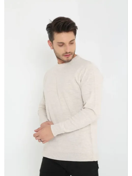 Unisex Uzun Kol Biskilet Yaka Dokuma Triko - Bej Unisex Uzun Kol Biskilet Yaka Dokuma Triko - Bej