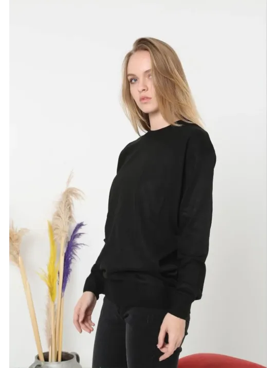 Unisex Uzun Kol Biskilet Yaka Dokuma Triko - Siyah Unisex Uzun Kol Biskilet Yaka Dokuma Triko - Siyah