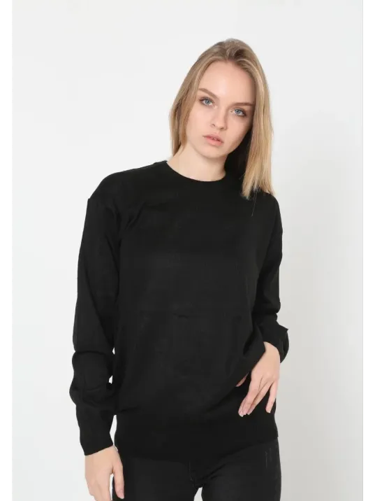 Unisex Uzun Kol Biskilet Yaka Dokuma Triko - Siyah Unisex Uzun Kol Biskilet Yaka Dokuma Triko - Siyah