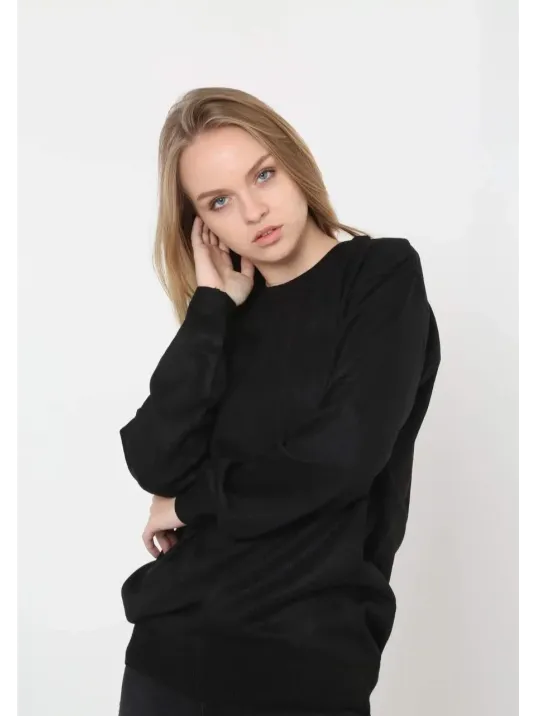 Unisex Uzun Kol Biskilet Yaka Dokuma Triko - Siyah Unisex Uzun Kol Biskilet Yaka Dokuma Triko - Siyah