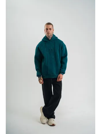 Unisex Uzun Kol Kapşonlu Yıkamalı Nakışlı SweatShirt - Koyu Deniz Yeşili Unisex Uzun Kol Kapşonlu Yıkamalı Nakışlı SweatShirt - Koyu Deniz Yeşili