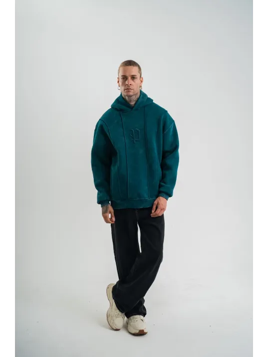 Unisex Uzun Kol Kapşonlu Yıkamalı Nakışlı SweatShirt - Koyu Deniz Yeşili Unisex Uzun Kol Kapşonlu Yıkamalı Nakışlı SweatShirt - Koyu Deniz Yeşili