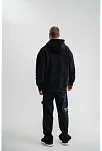 Unisex Uzun Kol Kapşonlu Yıkamalı Nakışlı Sweatshirt - Siyah