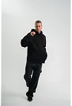 Unisex Uzun Kol Kapşonlu Yıkamalı Nakışlı Sweatshirt - Siyah