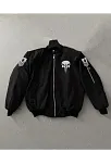 Siyah Askeri Tarz Bomber Mont – Unisex, Punisher Skull Detaylı, Fermuarlı, Cepli, Uzun Kollu, Bahar Ve Kış Günlük Moda İçin Uygun - Siyah
