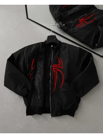 Örümcek Desenli Siyah Bomber Mont – Unisex Kullanıma Uygun, Fermuarlı Cepli, Kapitone Astarlı, Bahar Kış Günlük Giyim İçin Moda Ceket Modeli - Siyah Örümcek Desenli Siyah Bomber Mont – Unisex Kullanıma Uygun, Fermuarlı Cepli, Kapitone Astarlı, Bahar Kış Günlük Giyim İçin Moda Ceket Modeli - Siyah