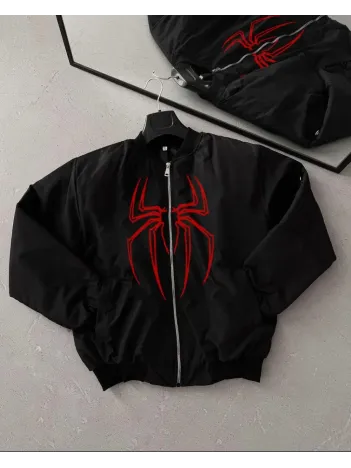 Örümcek Desenli Siyah Bomber Mont – Unisex Kullanıma Uygun, Fermuarlı Cepli, Kapitone Astarlı, Bahar Kış Günlük Giyim İçin Moda Ceket Modeli - Siyah Örümcek Desenli Siyah Bomber Mont – Unisex Kullanıma Uygun, Fermuarlı Cepli, Kapitone Astarlı, Bahar Kış Günlük Giyim İçin Moda Ceket Modeli - Siyah