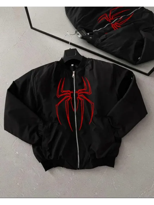 Örümcek Desenli Siyah Bomber Mont – Unisex Kullanıma Uygun, Fermuarlı Cepli, Kapitone Astarlı, Bahar Kış Günlük Giyim İçin Moda Ceket Modeli - Siyah Örümcek Desenli Siyah Bomber Mont – Unisex Kullanıma Uygun, Fermuarlı Cepli, Kapitone Astarlı, Bahar Kış Günlük Giyim İçin Moda Ceket Modeli - Siyah