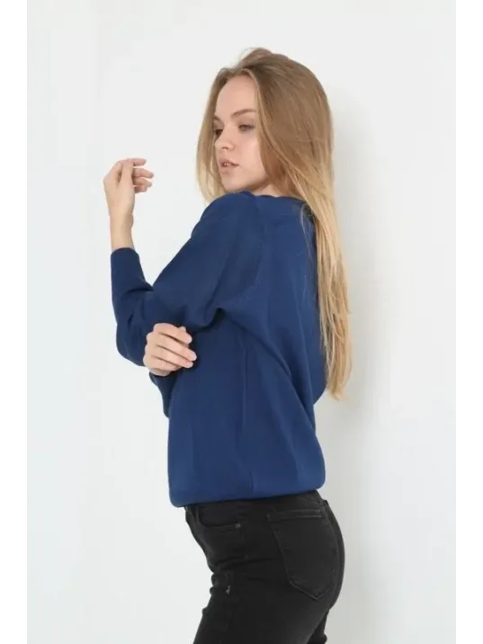 Unisex Uzun Kol V Yaka Triko Kazak - Indigo Unisex Uzun Kol V Yaka Triko Kazak - Indigo