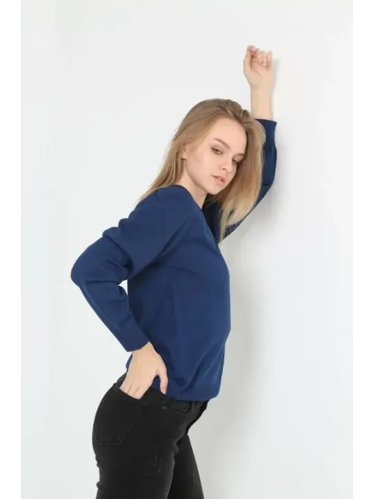 Unisex Uzun Kol V Yaka Triko Kazak - Indigo Unisex Uzun Kol V Yaka Triko Kazak - Indigo