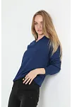 Unisex Uzun Kol V Yaka Triko Kazak - Indigo