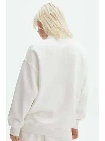 Unisex Uzun Kol Yarım Farmuarlı Yakalı Basic Sweatshirt - Beyaz Unisex Uzun Kol Yarım Farmuarlı Yakalı Basic Sweatshirt - Beyaz