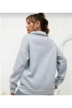 Unisex Uzun Kol Yarım Farmuarlı Yakalı Basic Sweatshirt - Gri