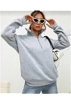 Unisex Uzun Kol Yarım Farmuarlı Yakalı Basic Sweatshirt - Gri