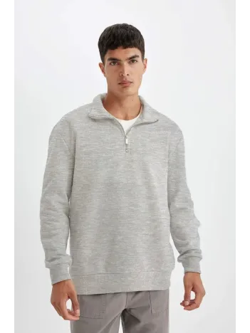 Unisex Uzun Kol Yarım Farmuarlı Yakalı Basic SweatShirt - Gri Unisex Uzun Kol Yarım Farmuarlı Yakalı Basic SweatShirt - Gri