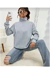 Unisex Uzun Kol Yarım Farmuarlı Yakalı Basic Sweatshirt - Gri
