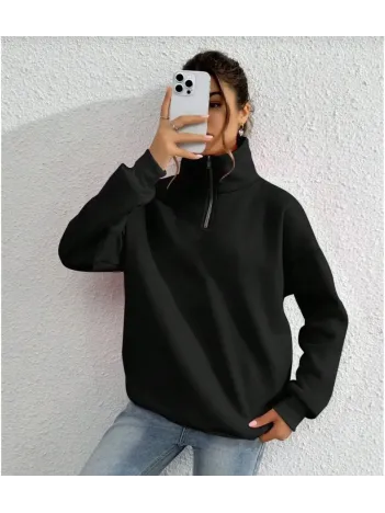 Unisex Uzun Kol Yarım Farmuarlı Yakalı Basic SweatShirt - Siyah Unisex Uzun Kol Yarım Farmuarlı Yakalı Basic SweatShirt - Siyah