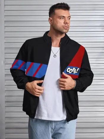 Unisex Uzun Koll Fermuarlı Baskılı Rüzgarlik - Siyah Unisex Uzun Koll Fermuarlı Baskılı Rüzgarlik - Siyah