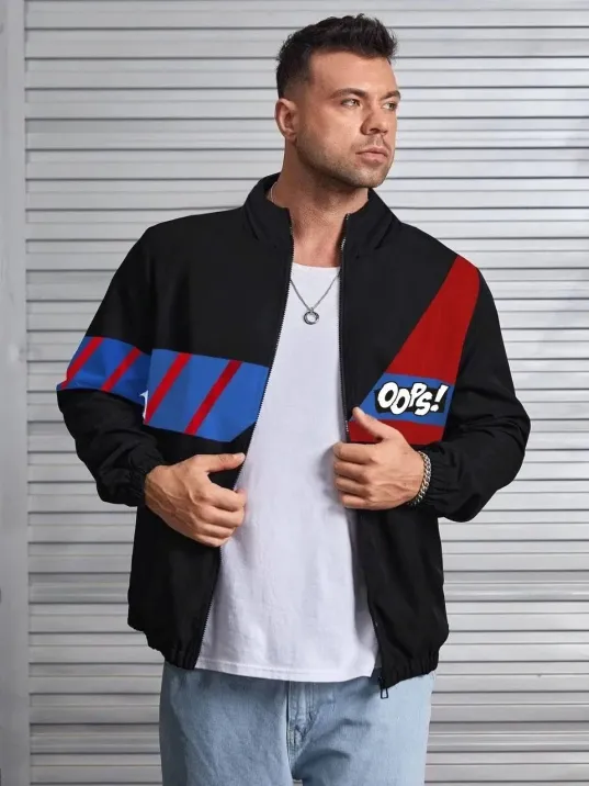 Unisex Uzun Koll Fermuarlı Baskılı Rüzgarlik - Siyah Unisex Uzun Koll Fermuarlı Baskılı Rüzgarlik - Siyah