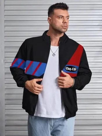 Unisex Uzun Koll Fermuarlı Baskılı Rüzgarlik - Siyah Unisex Uzun Koll Fermuarlı Baskılı Rüzgarlik - Siyah