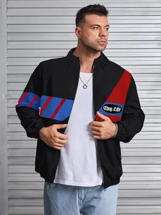 Unisex Uzun Koll Fermuarlı Baskılı Rüzgarlik - Siyah Unisex Uzun Koll Fermuarlı Baskılı Rüzgarlik - Siyah