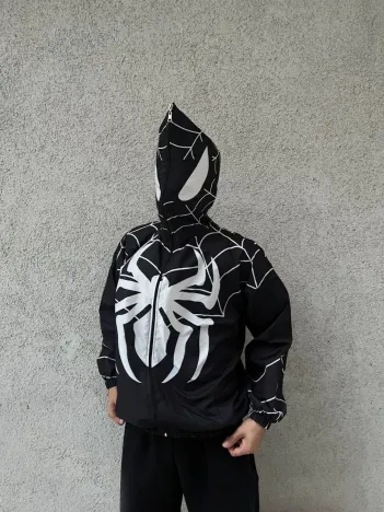 Unisex Uzun Kollu Kapşonlu Rüzgarlik - Siyah Unisex Uzun Kollu Kapşonlu Rüzgarlik - Siyah