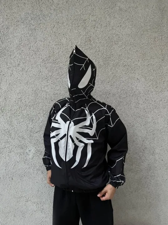 Unisex Uzun Kollu Kapşonlu Rüzgarlik - Siyah Unisex Uzun Kollu Kapşonlu Rüzgarlik - Siyah