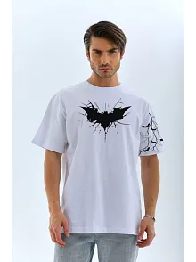 Unisex Ön Ve Kol Baskılı Oversize T-shirt - Beyaz