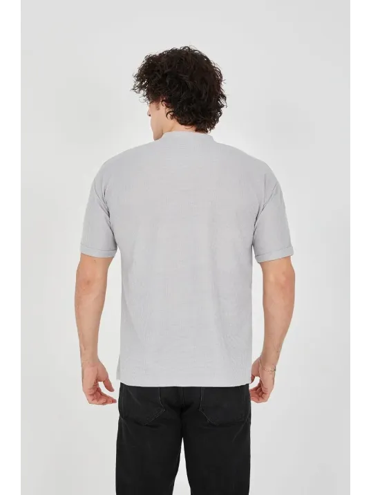 Unisex Waffle Kumaş Rahat Kol T-Shirt - Boyalı Gri Unisex Waffle Kumaş Rahat Kol T-Shirt - Boyalı Gri