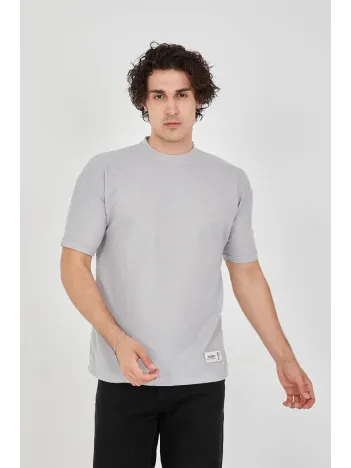 Unisex Waffle Kumaş Rahat Kol T-Shirt - Boyalı Gri Unisex Waffle Kumaş Rahat Kol T-Shirt - Boyalı Gri