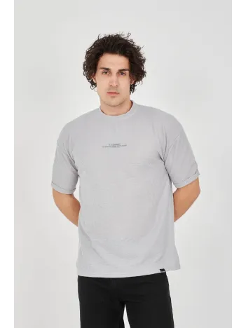 Unisex Waffle Kumaş Rahat Kol T-Shirt - Boyalı Gri Unisex Waffle Kumaş Rahat Kol T-Shirt - Boyalı Gri