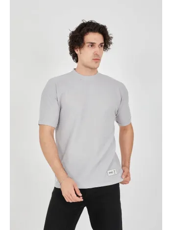 Unisex Waffle Kumaş Rahat Kol T-Shirt - Boyalı Gri Unisex Waffle Kumaş Rahat Kol T-Shirt - Boyalı Gri