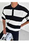 Erkek Yakalı Düğmeli Triko T-shirt - Siyah