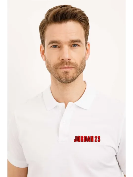 Erkek Pike Yakalı Tişort Düğmeli Baskılı T-shirt - Beyaz Erkek Pike Yakalı Tişort Düğmeli Baskılı T-shirt - Beyaz