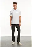 Yakası Düğmeli Yakalı Pike Baskılı T-shirt - Beyaz