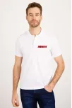 Erkek Pike Yakalı Tişort Düğmeli Baskılı T-shirt - Beyaz Erkek Pike Yakalı Tişort Düğmeli Baskılı T-shirt - Beyaz