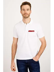 Erkek Pike Yakalı Tişort Düğmeli  Baskılı T-shirt  - Beyaz