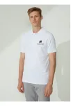 Erkek Pike Yakalı Tişort Düğmeli Baskılı T-shirt - Beyaz Erkek Pike Yakalı Tişort Düğmeli Baskılı T-shirt - Beyaz