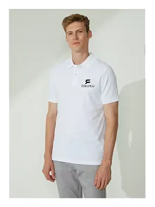 Erkek Pike Yakalı Tişort Düğmeli  Baskılı T-shirt  - Beyaz
