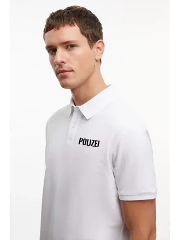 Yakası Düğmeli Yakalı Pike Baskılı T-shirt - Beyaz