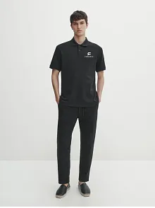 Erkek Pike Yakalı Tişort Düğmeli  Baskılı T-shirt - Beyaz