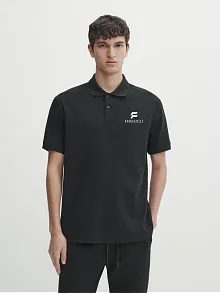 Erkek Pike Yakalı Tişort Düğmeli  Baskılı T-shirt - Beyaz